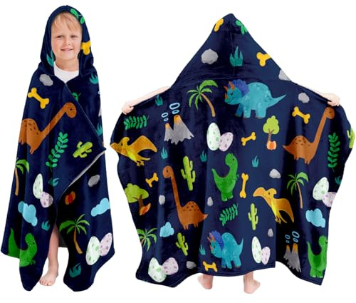 JOPJOLIW Dinosaur Hooded Bath Towel for Kids, 30x50 Kids Hooded Bath Towel, Soft Toddler Beach Towels, Dinosaur Towels for Boys Girls, Beach Towel Poncho Pool Swim