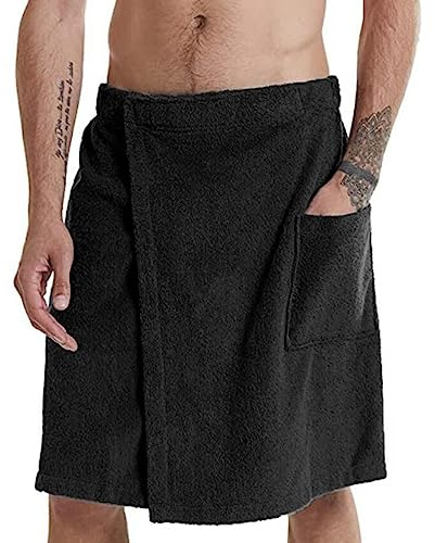 Baignier des hommes de la serviette courte du peignoir pour avec une taille élastique réglable Longueur conception poche les vêtements d'extérieur sport natation Noir M
