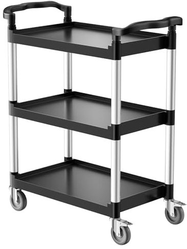 VEVOR Universalwagen, 136 kg Tragkraft, 3-stufiger Universalwagen aus Kunststoff mit 360° Schwenkrädern (2 mit Bremse), 880x410x990 mm großer Servierwagen für Lager, Büro, Zuhause, Restaurant, Küche