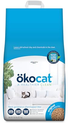 ökocat Original Wood Clumping Cat Litter, Unscented, 18.8 pounds - Natural Ingredients, Stops Odor, Clumps Solid, 99% Dust Free, Great for All Cats