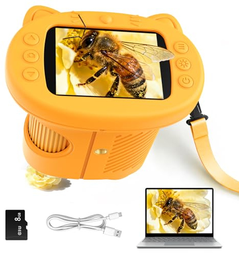 Microscopio Digital para Niños con Pantalla de 2.4'', Recargable 1000x,Microscopio de Bolsillo Portátil para Niñas de 3 a 10 Años (Color Naranja)