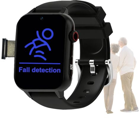 VCYEX Reloj Inteligente con Detección De Caídas, Detección De Caídas SOS GPS Posicionamiento Smartwatch para Personas Mayores RelojBlack,1.96 * 1.57 Inch