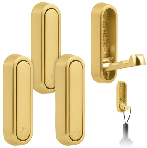 flintronic 4 Piezas Ganchos Plegables Pared, Ganchos Colgador Aluminio Plegable, Ganchos de Abrigo Plegable, Autoadhesiv Gancho Pared Puerta, para Colgar Abrigos Bufandas, Monederos y Más, Oro