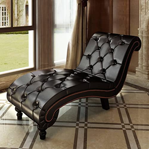 Runheo Chaiselong brunt konstläder med ergonomisk design, 145 x 52 x 77 cm, vadderad, med ryggstöd och armstöd, perfekt som avslappningsstol, ottoman, recamiere i vardagsrummet