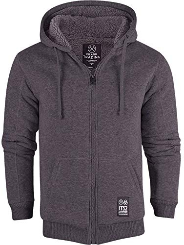 Island Trading Mens Cotton Padded Borg Fleece Sherpa Lined Full Zip Up Hoodie Sweatshirt Jacket | Heavyweight Padded Warm Winter Hoodie Coat for Men with Drawstring Hood