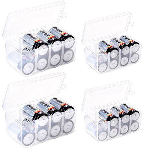 GlossyEnd Set of 4 - Two C and Two D Battery Storage Box, Battery Storage Case, Battery Holder Clear (C - D)