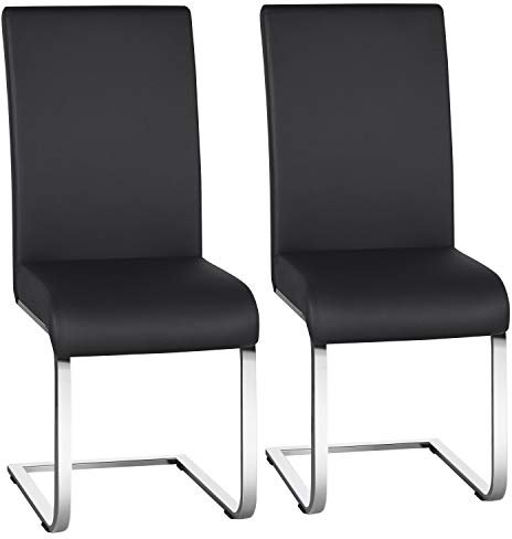 Yaheetech Esszimmerstühle 2er Set Esszimmerstuhl Schwingstuhl Freischwinger, 135 kg belastbar schwarz Kunstleder