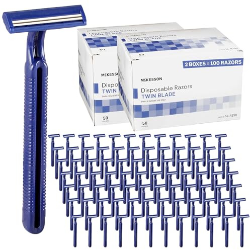 McKesson Disposable Razors [100 Count] – Twin Blade Bulk Shaving Razors for Men & Women, Stainless Steel, Blue, Single-Use for Medical Clinics, Tattoo, Travel, Camping & Salon Care