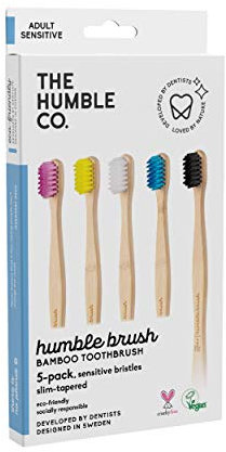 The Humble Co. Spazzolino da denti in bambù, confezione da 5 pezzi, setole sensibili, biodegradabili, ecologici, vegani per la cura orale quotidiana, approvato dai dentisti