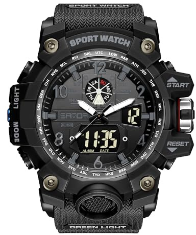 KXAITO Men's Watches Sports Outdoor Waterproof Military Watch Date Multi Function Tactics LED Alarm Stopwatch (3169 Black)