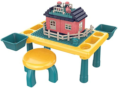 JT-Lizenzen Spieltisch Kinder Spielzeug 76-TLG. mit Hocker Steckbausteinen Spielfiguren +3J