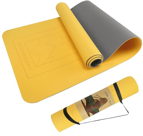Nidra Tapis de yoga professionnel pour homme et femme,TPE respectueux de l'environnement,Base antidérapante,Pour exercices au sol, fitness, entraînement et méditation,183 cmx61 cmx6 mm,Jaune gris