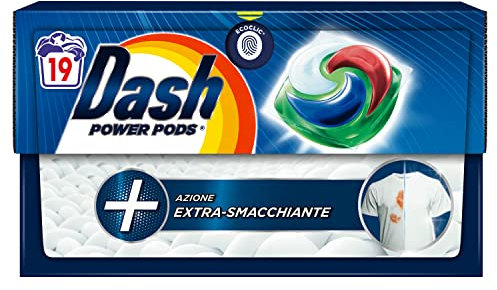 Dash Power Pods Detersivo Lavatrice In Capsule, 19 Lavaggi, Azione Extra-Smacchiante, Extra Rimozione Macchie, Efficace Anche A Freddo E In Cicli Brevi