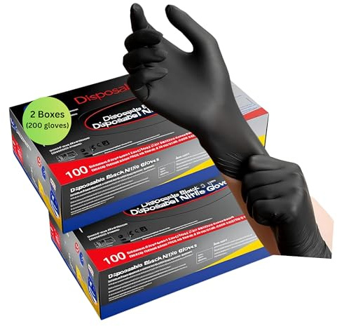 firmsafeT 200 Black Nitrile Examination Gloves, XL, Powder-Free & Latex-Free – Multipurpose, Tattoo, Beauty, Food, Industrial, Household – EN 455 Certified