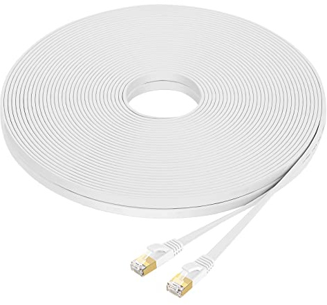Fumitt Cable Ethernet Cat 8, 10 m, alta velocidad, plano, Gigabit RJ45, cable de red de internet, 40 Gbps, 2000 MHz, para conmutador, router, módem, ordenador portátil, PC (blanco)