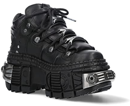 New Rock Boots WALL106-S10 Unisex Metallic Black Leather Platform Gothic Boots 36