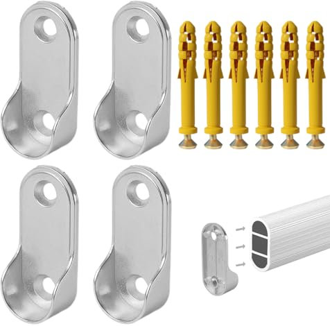 JTKREW Soporte de Pared con Reborde de aleación de Zinc en Forma de U para Tubos Redondos (20 mm) - Soporte para Barra de Colgar, Armario y Barra de Cortina para baño, Armario y balcón