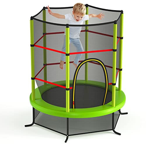 LIFEZEAL Ø165 cm Trampolin Mit Sicherheitsnetz, Höhe 121 cm, für Kinder 3-6 Jahre, Fitness für Outdoor & Indoor (Grün)