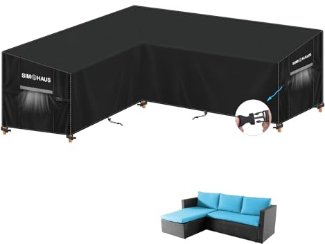 SIMPHAUS L Shaped Garden Furniture Covers Waterproof Outdoor Furniture Covers l Shape Rattan Garden Cover with Air Vents Anti-UV 420D Heavy Duty Oxford Fabric 140x210x90x80/60cm