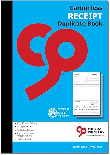 Cherry Carbonless NCR Receipt Book Duplicate 2pt A5 (148 x 210 millimetres) S+L Perfect for Small Businesses **2 Pack**