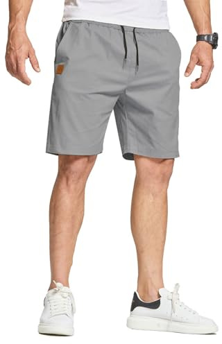 JustSun Pantaloncini Uomo Shorts Uomo Casual Cotone Pantaloni Corti Uomo con Tasche Pantaloncini Uomo Cargo Estivi Pantaloncini Sportivi Uomo Grigio L