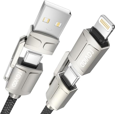 RAVIAD Multi Charger Cable, 4 in 1 3A USB Fast Charging Cord 60W PD Multi Charging Cable USB C/USB A to Lightning, USB C/USB A to USB C for iPhone, Android Samsung Galaxy, Oneplus, LG -1M