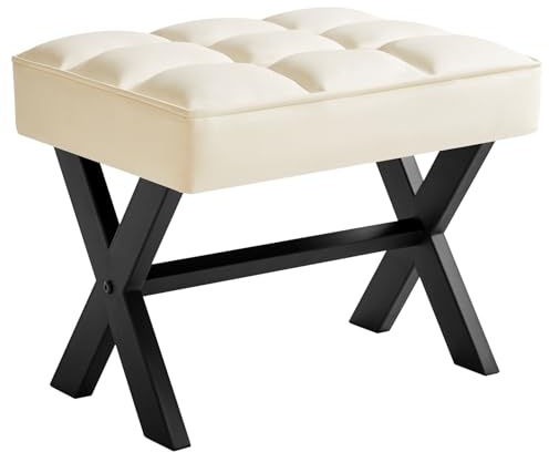 IBUYKE Small 12 H Footrest Stool, Square PU Foot Stool with Metal X-Leg, Multi-Use as Small Side Table, Step Stool for Living Room, Bedroom, Entryway, Office, White WBD012W