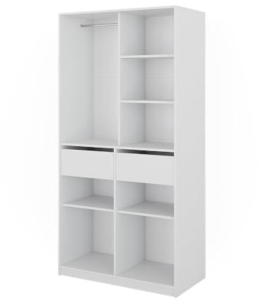 Vicco Kleiderschrank Elmo, Flügeltürenschrank, Weiß, 100 x 200 cm mit 2 Schubladen