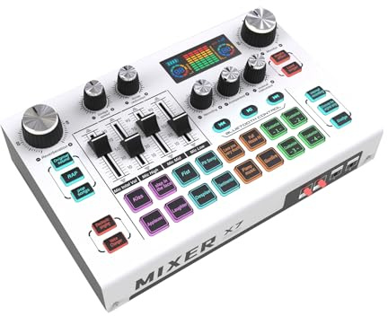 Docooler Scheda audio live esterna, scheda audio per mixer, per live streaming, registrazione musicale, karaoke, canto, gaming, 16 velocità di commutazione, 12 effetti speciali, 4 effetti