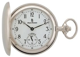 Pierre Bonnet R.2233A Orologio da Tasca Meccanico Uomo 17 Jewels – Carica Manuale con Coperchio Inciso – Cassa 48 mm Vintage Premium – Quadrante Bianco Classico con Catena Inclusa – Idea Regalo