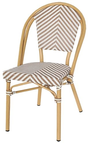 EME Silla Bistró París Color Beige - Estilo Parisino. Estructura Fabricada de Aluminio y Asiento de Textilene. con Diseño Apilable. Sillas para Hostelería, Jardín y Hogar.