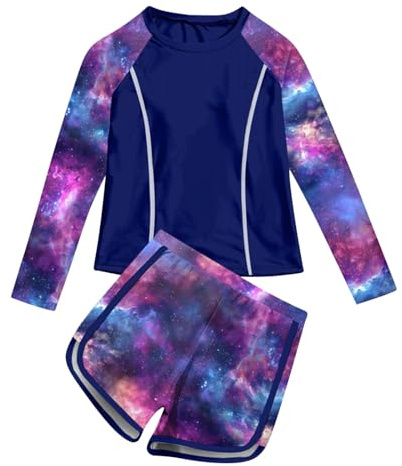 Bañador Niña,Bañadores de Manga Larga y Pantalones Corto Sets Rashguard Traje de Baño Protección Solar de Dos Piezas Ropa de Baño para Niñas Cómodo Swimwear Beachwear 2-11 Años
