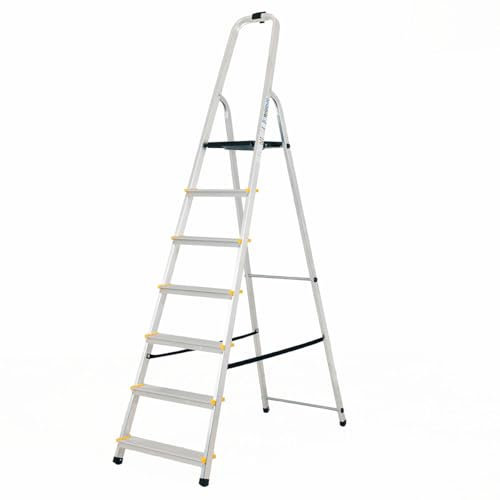BiGDUG Aluminium Step Ladder - 7 Step Folding Ladder - Non-Slip Surface Hand Rails 7 Tread - Closed Height 2150 mm Platform Height 1400mm