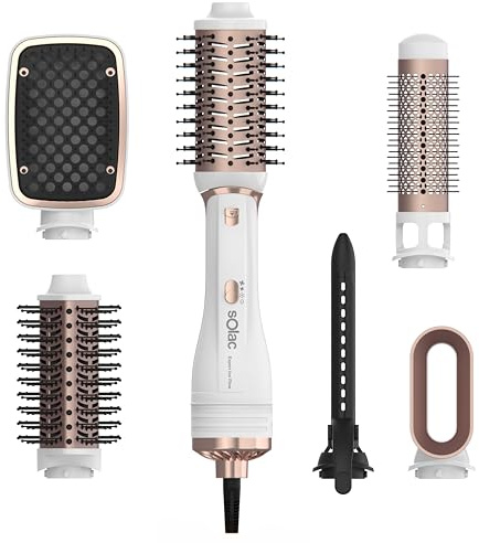 Solac - Moldeador de Pelo Expert Ion Flow, 6 en 1, 1200W, 6 Cabezales, Secador Alisador, Rizador, Cepillo Volumen y Ondas, 3 Velocidades y Temperatura, Antiencrespamiento