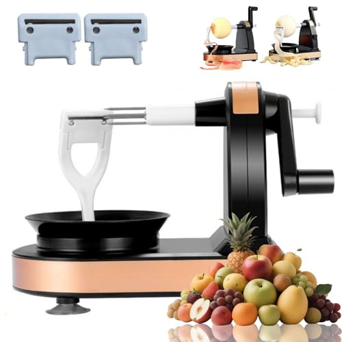 Peelpro Peeler, Fruit & Veggie Peeler with Suction Base, Reusable Multi-Functional Appliance with Cutter Attachments for Quick Kitchen Preparation, for Home Apple Potato (Black)