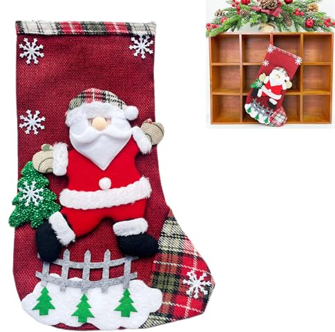 Smaoqingji Calze di Babbo Natale Decorative - 1 Pezzo, Rosso, Grande Calza Natalee Appesi Regalo Candy Calzini, Adatto per Conservare Dolciumi, Piccoli Regali, Giocattoli, ECC