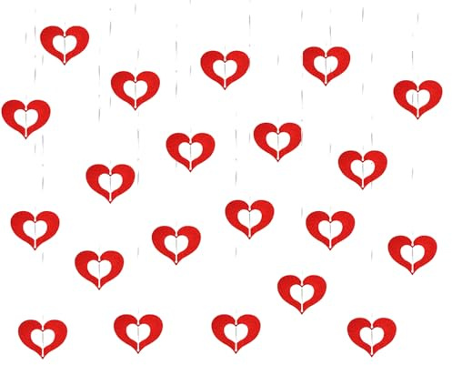 Padorul 70 Pack Red Glitter Heart Raindrop Pendants Valentines Day Decorations For Couples and Romantic Celebrations