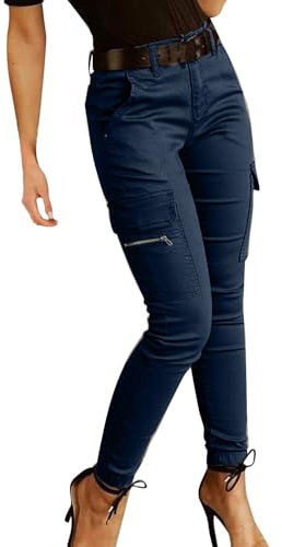 Cargobyxor dam, stretchbyxor, hög midja, stretch, vandringsbyxor, bekväma joggingbyxor, eleganta elastiska fritidsbyxor, ledig passform, cargobyxor, skinny, arbetsbyxor med fickor, enfärgade