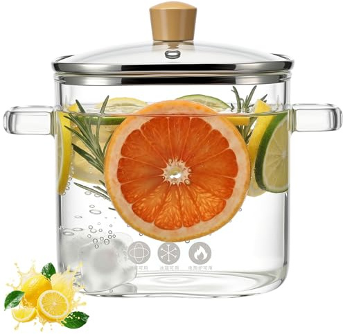 LemonRoad Glass Pots for Cooking on Stove, Glass Saucepan with Cover, 3l/101.45 oz Heat-resistant Stovetop Pot and Pan with Lid for Soup, Pasta, & Food