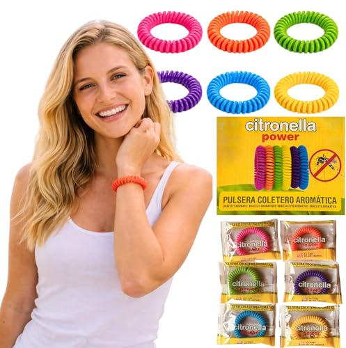 ESTHELAR SELECT Pulseras Aromáticas de Citronela - Pack 6 Colores Surtidos en Bolsas Individuales | Coletero Multifunción Ajustable Muñeca Tobillo Cabello | Aroma Cítrico Natural Verano Jardín Terraza