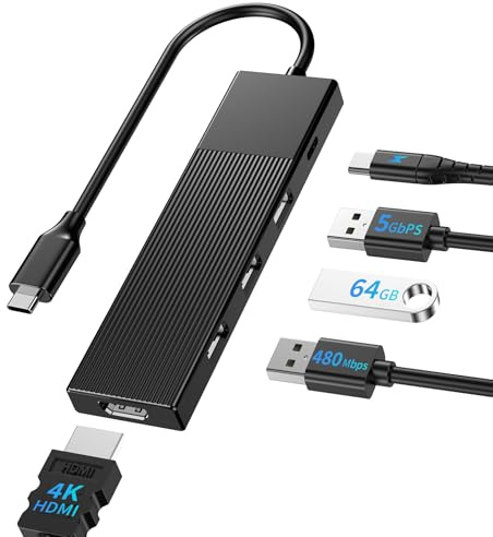 BHHB M86 USB C-hub med 4K HDMI/PD 100 W/USB 3.0 dataportar 5 Gbps/2 x USB 2.0, USB-C Dock USBC-adapter multiportadapter kompatibel med MacBook Pro/Air, iPad, iPhone, Galaxy, Surface Laptop Steam Deck
