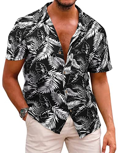 Runcati Mens Hawaiian Shirt Short Sleeve Summer Flower Shirt Regular Fit Beach Holiday Shirts Casual Button Down Tops
