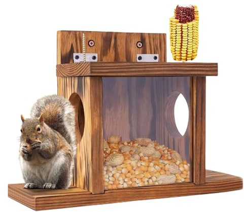Estación De Alimentación De Ardillas De Madera - Mesa Duradera, De Ardillas Listadas | Alimentadora De Árboles para Exteriores, Cacahuetes, Nueces, Mazorcas De Maíz, Decoración De Jardín