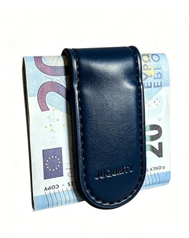 Juqumty Portatarjetas Clip MagnéTico Delgado De Cuero para Hombres | Redondo Azul Marino,Clip para Billetes, Organizador De Tarjetas, Cartera Minimalista para Negocios