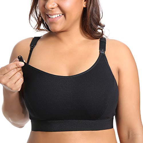 Gratlin Soutien Gorge Allaitement sans Armature Grande Taille, Soutien Gorge Coton Dos Nageur Ultra-Confortable Noir 3XL