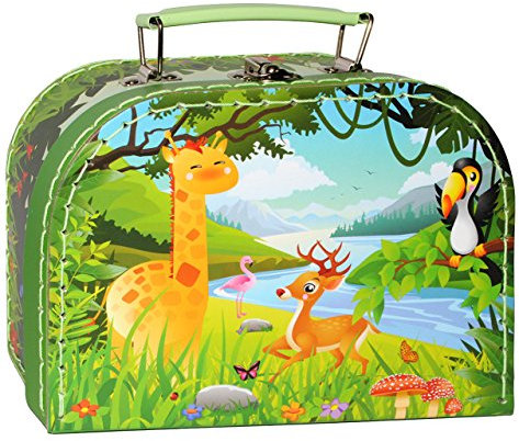 alles-meine.de GmbH 1 Stück Koffer/Kinderkoffer - KLEIN - Tiere - Giraffe/Hirsch - Pilze - Waldtiere & Zoo - 20 cm - Pappkoffer - Puppenkoffer - Kinder - Pappe Karton -..