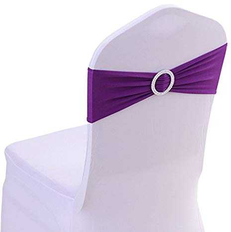 JK Home Fundas elásticas de elastano para sillas con hebilla deslizante, lazos suaves elásticos para boda, hogar, hotel, fiesta, banquete, cumpleaños, evento, recepción, morado, 10 unidades