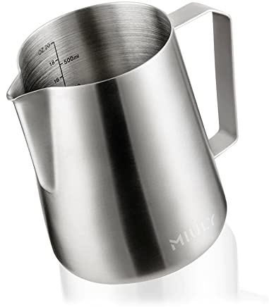 MaxMiuly Milk Frother Jug 600ml for Coffee Machine,Stainless Steel Milk Frothing Pitcher for Flat Whites Cappuccino and Latte's, 20oz Measuring Milk Jug