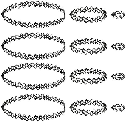 luoshaPUCY Choker Halskette Sets (3 Sets, 12 Stücke) Kropfband, Armband, Ringe Stretch Tattoo Halskette Elastische Hohlgewebe Schmuckset Halsband für Mädchen Frauen Kinder