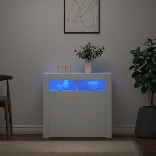 Buffet avec lumières LED Blanc 80x35x75 cm